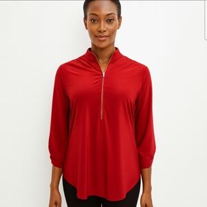 Per Seption Red Stand Up Collar Tunic Sz M